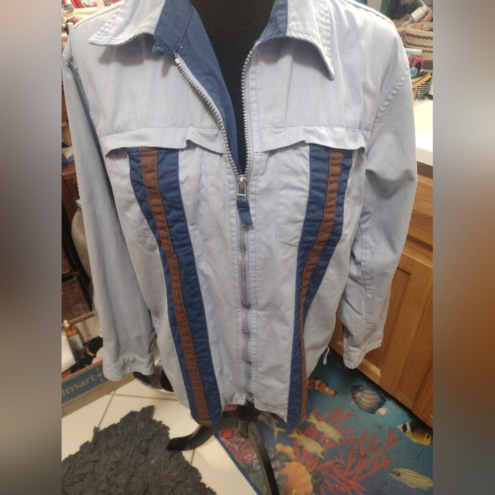 VINTAGE RESIST Blue and Brown Jacket/ Shirt Zip Up Cotton Y2K 9 S Racing TypSZ L